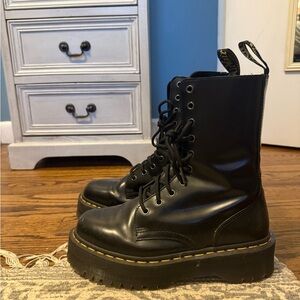 Dr. Martens Black Leather platform Boots with Yellow Stitching